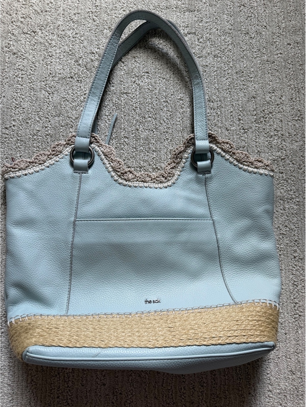 The Sak Light blue tote bag with straw trim